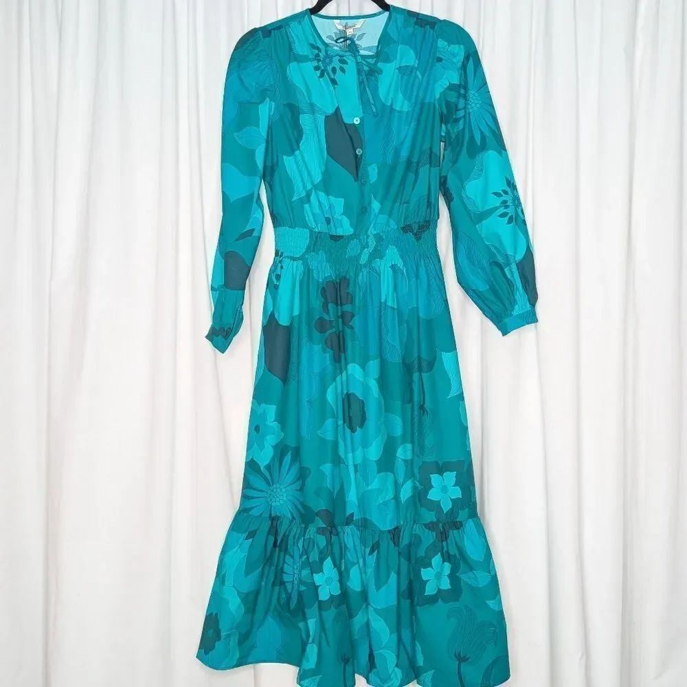 Tucker Juliette Dress Emerald Retro Floral in Cotton Poplin Floral Midi